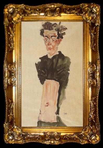 framed  Egon Schiele Self-Portrait with Bare Stomach (mnk12), ta009-2